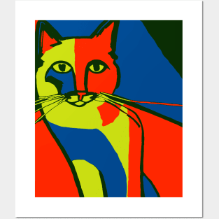 Colorful Minimalist Abstract Cat Posters and Art
